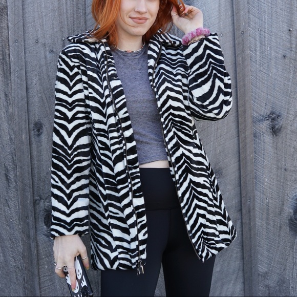Y2k mudd zebra print fleece style full zip jacket M - Picture 1 of 6
